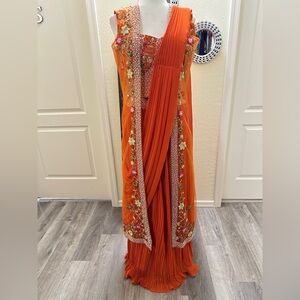 Orange Embroidered lehenga saree